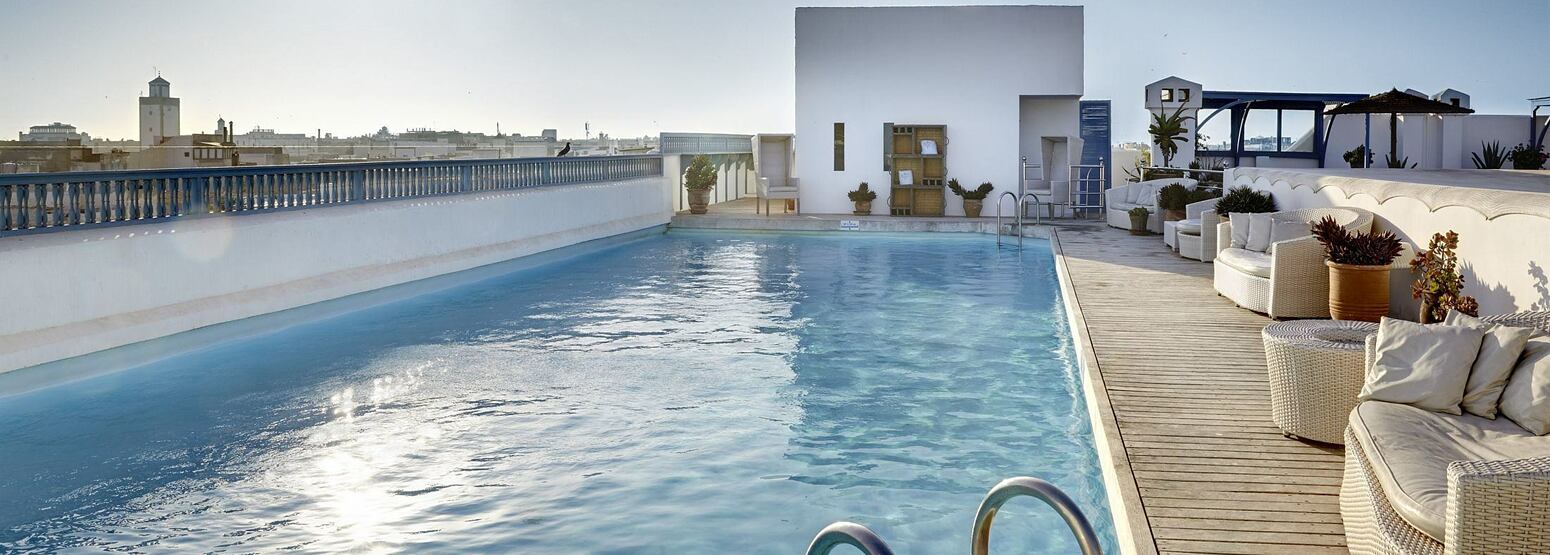 Skyline and pool at Heure Bleue Palais Morocco