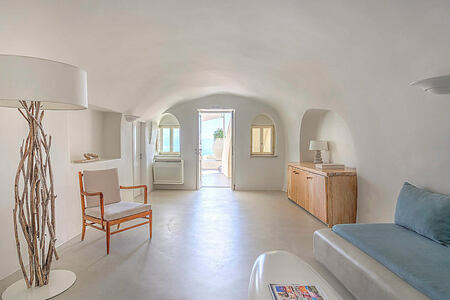 Spiritual Villa suite living area at Mystique Santorini Greece