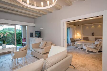 Suite living area and bedroom at Forte Village Le Dune Sardinia Italy