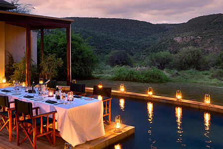 Pool at night Melton Manor at Kwandwe Lodge South Afric