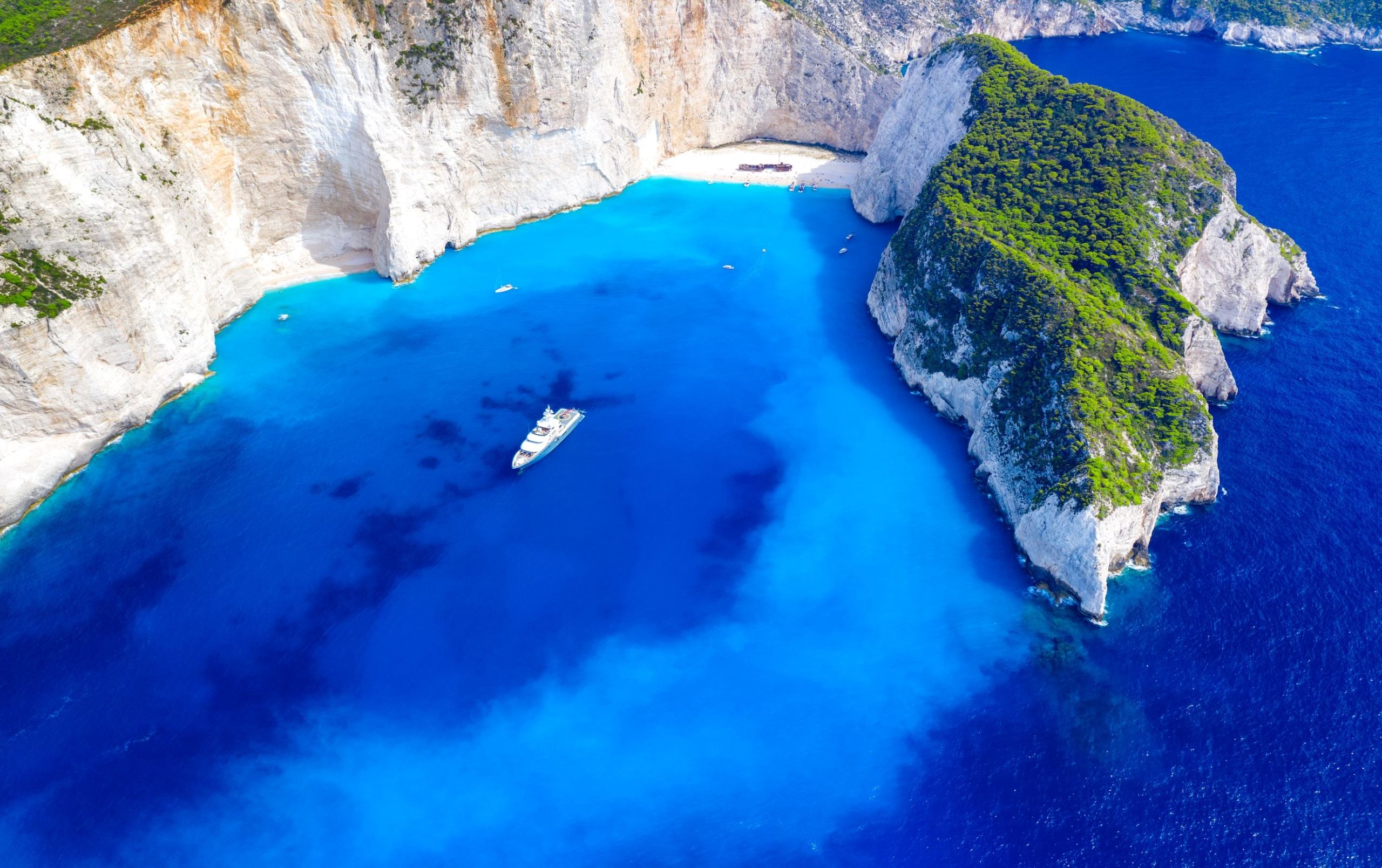 Ariel image of blue waters around shipwreck beach zante