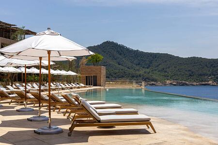 Pool with a view over the bay at Six Senses Ibiza