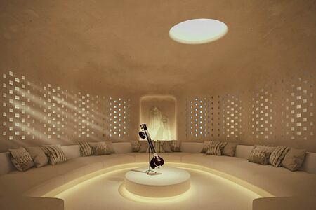 Oval relaxation room withsitar in the centre at Six Senses Ibiza