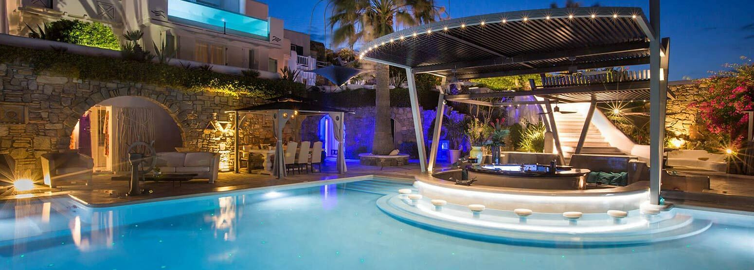 Kivotos Hotel Mykonos the Pool at night-header