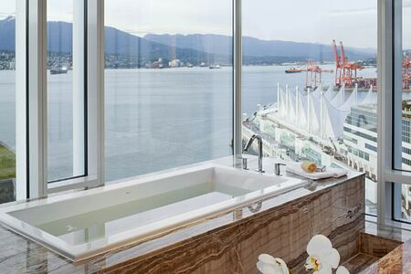 Bathroom with a view at Fairmont Pacific Rim Canada