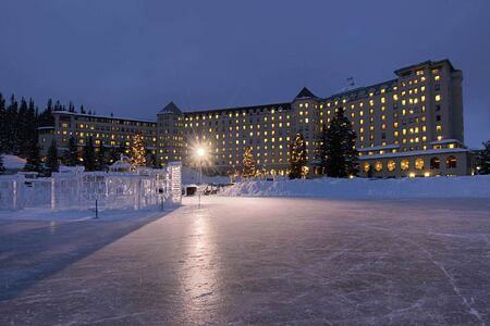 Ice skating night view at Fairmont Chateau Lake Louise Canada