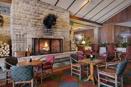 Lounge and fireplace at Fairmont Jasper Park Lodge Canada