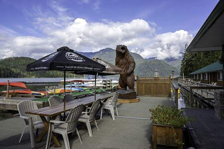 Outdoor deck at Knight Inlet Lodge Canada